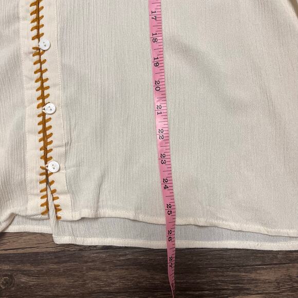 Boho Embroidered Blouse Cream Floral Peasant Sleeves Top L Cottagecore Coquette - Picture 10 of 10